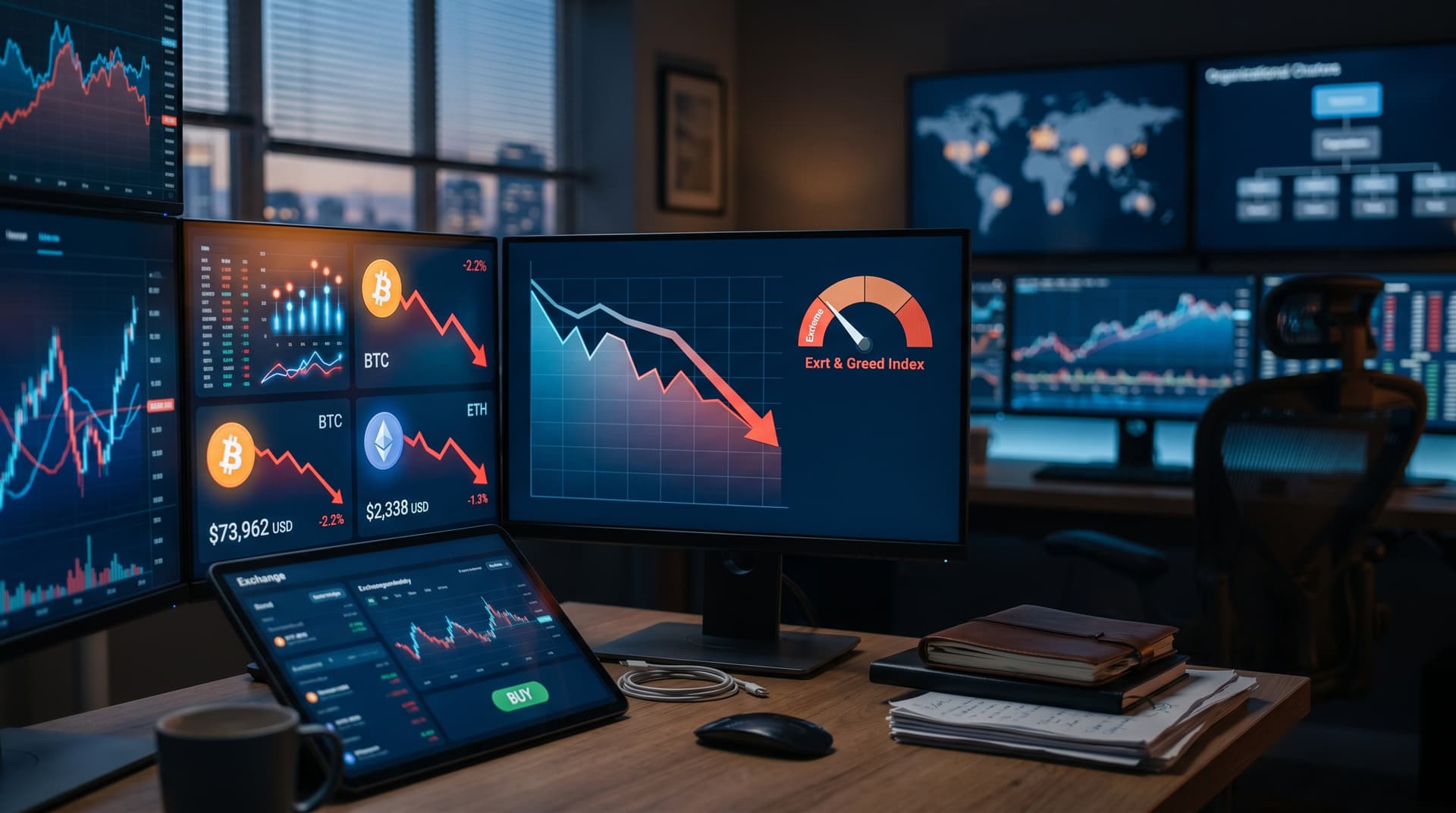 Buy Cryptocurrency Now: BTC Dips to $73,962 as Fear Index Hits 23