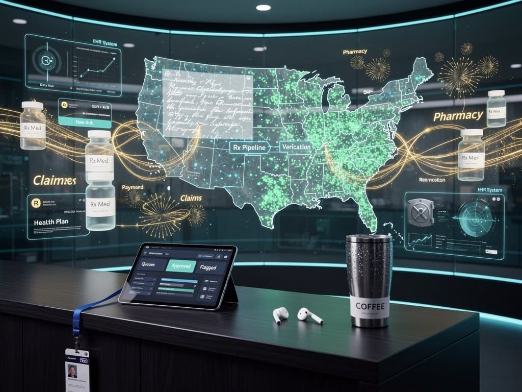 AI neural network processes handwritten prescription into nationwide cloud map with fintech flows