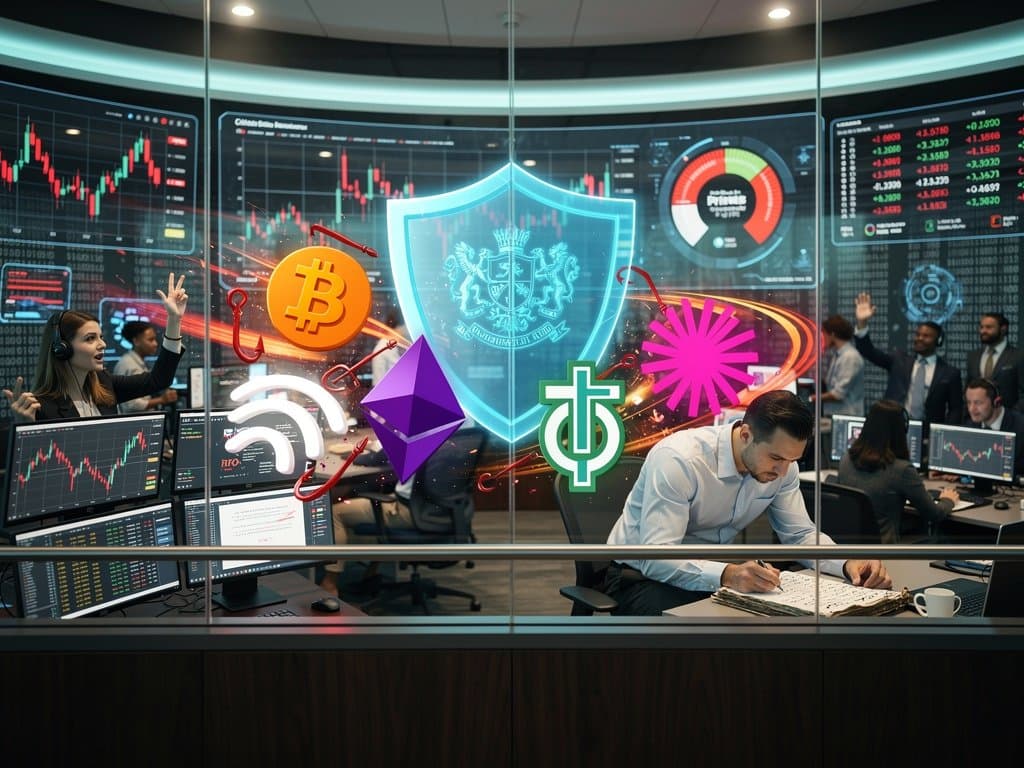 Digital shield protects crypto icons from scams amid market fear charts